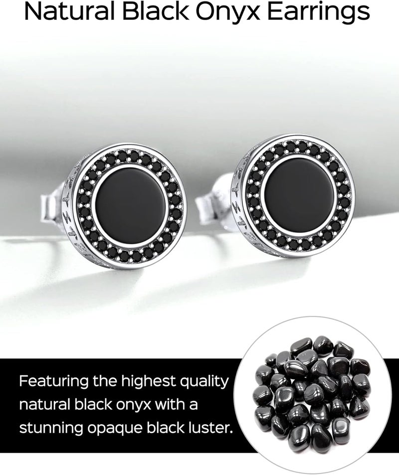 ChicSilver 925 Sterling Silver Viking Rune Natural Black Onyx Stud Earrings For Women Men - Image 2